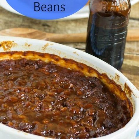 Root Beer Baked Beans - Spicy Southern Kitchen Root Beer Baked Beans, Picnic Sides, Baked Beans With Ground Beef, Beans With Ground Beef, Ground Beef And Bacon, Spicy Southern Kitchen, Southern Kitchen, Southern Kitchens, Breakfast Idea