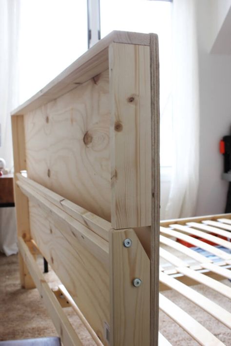 How to make an Upholstered Bed Frame on a Budget - IKEA Hackers Diy Ikea Headboard, Ikea Bed Frame Hack, Ikea Neiden Twin Bed Hack, Ikea Bed Diy, Ikea Tarva Bed Hack, Ikea Neiden Bed, Tarva Bed Frame Hack, Twin Xl Bed Frame Ikea, Neiden Bed Frame Hack