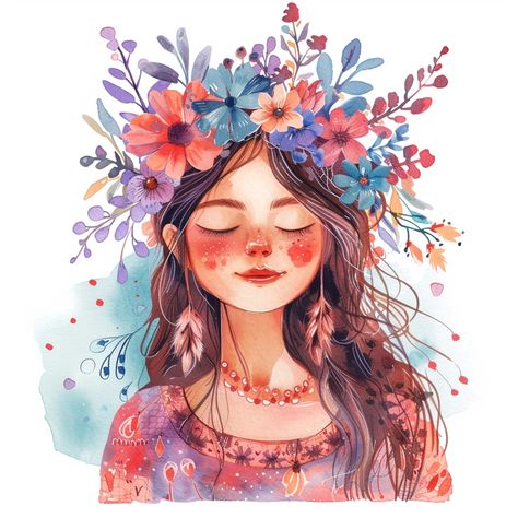 🖼️✨Charming Illustrations with Midjourney Prompts: Tap the Link in my Bio🔗👀 Flower Crown Illustration, Crown Illustration, Crown Drawing, Flowers Crown, Charming Illustration, Hair Illustration, Girls Wear, Beautiful Wallpapers, A Flower