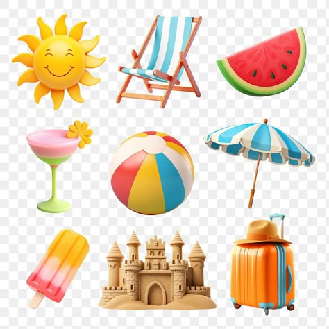 Beach Carrd Png, Beach Png Aesthetic, Summer Png Icons, Beach Elements Illustration, Plastic Beach 2d, Editing Pack, Castle Png, Aesthetic Pngs, Summer Chairs