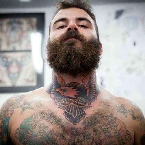 Eagle Throat Tattoo, Eagle Neck Tattoo, Feather Tattoo For Men, Lilies Tattoo, Tattoos Foot, Traditional Eagle, Traditional Eagle Tattoo, Tattoo Baby, I Love Beards