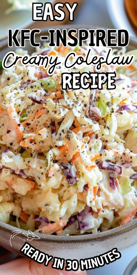 Easy KFC-Inspired Creamy Coleslaw Kfc Vegetable Salad, Kfc Coleslaw Recipe Copycat, Easy Coleslaw Dressing, Creamy Coleslaw Recipe, Kfc Coleslaw Recipe, Cabbage And Carrots, Picnic Side Dishes, Easy Coleslaw, Picnic Spread