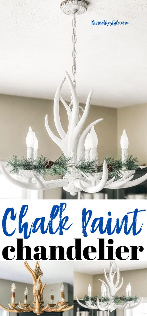 Chalk Paint Upcycle Antler Chandelier DIY Antler Chandelier Diy, Painting Light Fixtures, Antler Ideas, Painted Antlers, Painted Chandelier, Chandelier Diy, Antler Lights, Revamp Furniture, Diy Light Fixtures