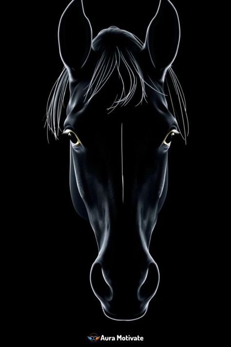 White lines with a subtle lighting effect outline this horse’s head on a black canvas Horse Outline, Face Line Drawing, Face Lines, Horse Face, Horse Head, Black Canvas, Pretty Tattoos, Minimalist Art, Line Drawing