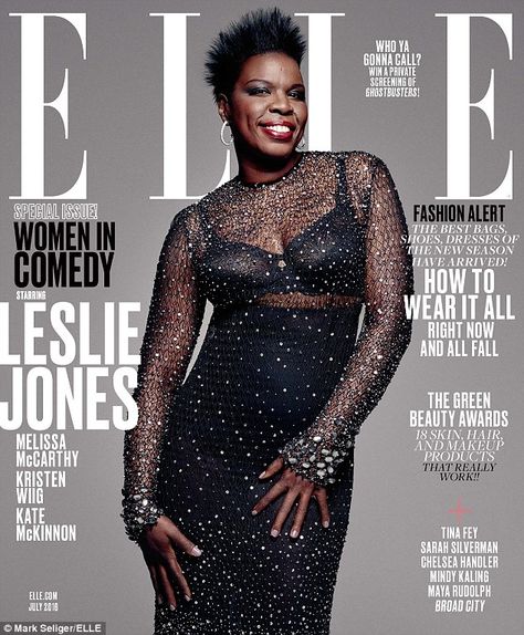 Glitz and glamour: Leslie Jones,48, wore a sparkling ensemble on her version of the cover as she discussed making her dreams come true Female Ghostbusters, Leslie Jones, Country Gal, Elle Us, Kate Mckinnon, Black Celebrities, Celeb Style, Elle Magazine, Beauty Awards