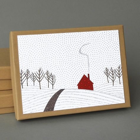 It's such a cozy feeling to come home to a warm house on a cold winter day...   The cards are A1 size, 3 1/2 x 4 7/8.  10 blank cards and eleven envelopes (because we all make mistakes...). This card is a reproduction of an original design made using origami paper, and is commercially printed right here in VT on heavy weight 100#, bright white matte cardstock.  The cards and envelopes are from FSC certified sources.