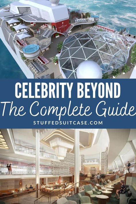 Contains 2 images, the top image show the roof top deck and the bottom image shows a restaurant inside the Celebrity Beyond Roof Top Garden, Panama Cruise, Celebrity Cruise Line, Celebrity Cruise Ships, Top Cruise, France Itinerary, Celebrity Cruise, Cruise Europe, Packing For A Cruise