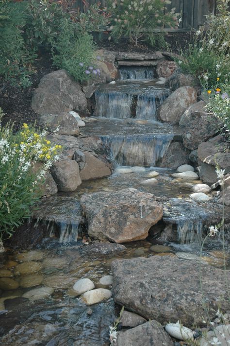 Craftsman Landscaping, Backyard Stream, Waterfall Landscaping, Pondless Water Features, Kolam Air, Kolam Koi, Outdoor Waterfalls, Taman Air, Garden Pond Design