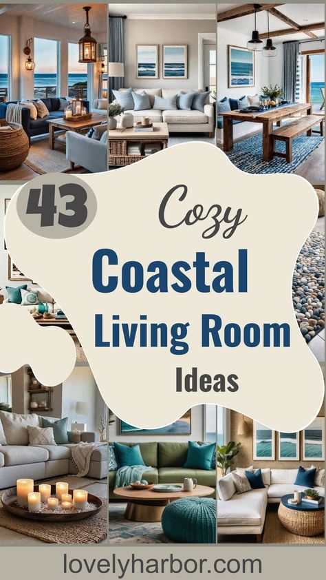 43 Inspiring Coastal Living Room Ideas Nautical Furniture Living Room, Florida Furniture Interior Design, Decorate Beach House, Lighthouse Living Room, Small Beach Living Room Ideas, Beach Condo Living Room Ideas, Coastal Interior Color Palette, Cape Cod House Interior Ideas Living Room, Coastal Wall Colors Living Room