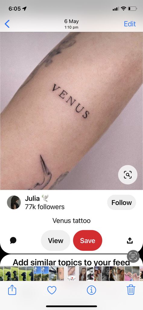 Venus Tattoo Word, Venus Tattoo, Text Tattoo, Looks Party, Word Tattoos, Tattoos And Piercings, Jesus Fish Tattoo, Tattoo Quotes, Tatting