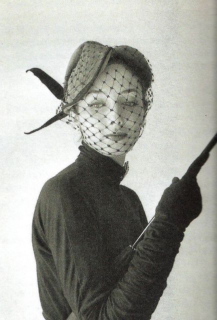 Veiled hat by Jacques Fath, photo by Willy Maywald, 1951 Hat And Veil, Idda Van Munster, Jacques Fath, Veiled Hats, Vintage Millinery, Fashion 1950s, Lucille Ball, Pillbox Hat, Pierre Balmain