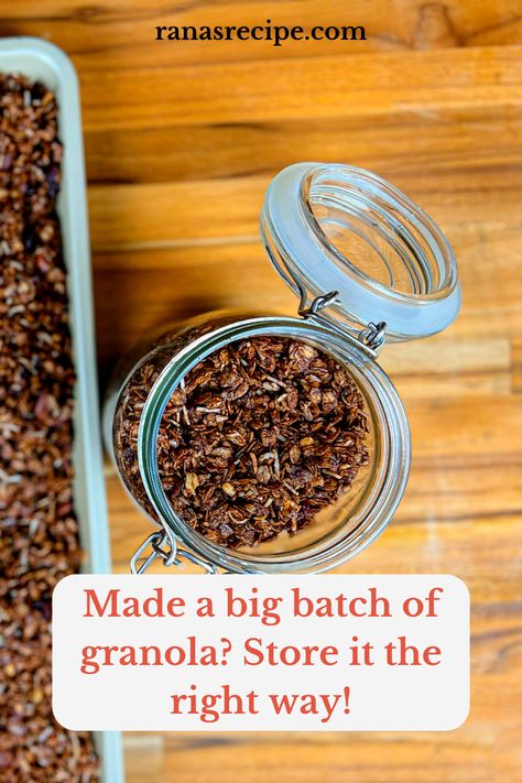 Once your granola has cooled, keep some in an airtight container for your daily use. The granola should be sealed and shelved in your pantry. Assuming you made a large batch of granola, you can store the rest in a freezer-safe Ziplock bag. Then keep it in the freezer for up to 9 months. 3storagehacks #freeze #granola #snack #chocolate Granola Bar Storage Ideas, Granola Dessert, Homemade Shelves, Chocolate Granola Recipe, Diy Granola, Make Your Own Granola, Snack Chocolate, Best Granola, Cooking Mama