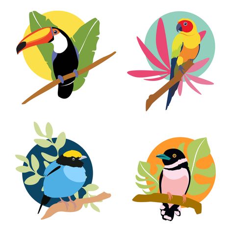 Composition of Tropical Birds and Leaves - Download Free Vectors, Clipart Graphics & Vector Art Tropical Birds Drawing, Birds Vector Illustration, Tropical Bird Illustration, Bird Vector Art, Bird Illustration Vector, Birds Illustration Drawing, Tropical Design Graphic, Tropical Illustration Graphics, Bird Illustration Design