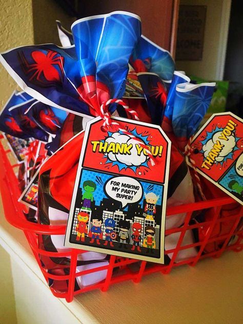 The party favor bags at thisSuper Hero Birthday Party are really cute!! See more party ideas and share yours at CatchMyParty.com #catchmyparty #superherobirthdayparty #partyfavors Avengers Party Favors Ideas, Avenger Party Favors, Avengers Goodie Bags Ideas, Superhero Goody Bag Ideas, Spiderman Goodie Bags, Avengers Party Favors, Hero Birthday Party Ideas, Spiderman Party Favors, Super Hero Birthday Party Ideas