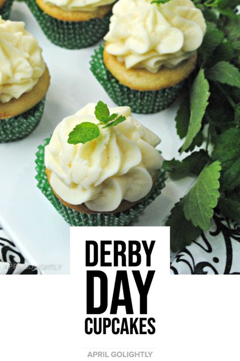 Take your Derby Day celebration up a notch with these Mint Julep Cupcakes Derby Day Desserts, Kentucky Derby Cupcakes, Mint Julep Cookies, Mint Juleps For A Crowd, Mint Julep Cupcakes, Derby Snacks, Derby Cupcakes, Mint Julep Recipe For A Crowd, Pitcher Of Mint Juleps