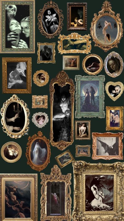 Check out VictorianStyleBlood's Shuffles 🖼️ #art #artcollage #artgallery #artboard #dark #darkacademia #darkaesthetic #darkacademiaaesthetic #painting #paintings #paintingaesthetic #vampire #vampireaesthetic #wallpaper #background Dark Academia Wallpaper Iphone, Dark Academia Pictures, Art Academia Aesthetic, Wall Painting Frames, Bookstore Design, Dark Academia Wallpaper, Dark Green Walls, Neutral Wallpaper, Drawing Wallpaper