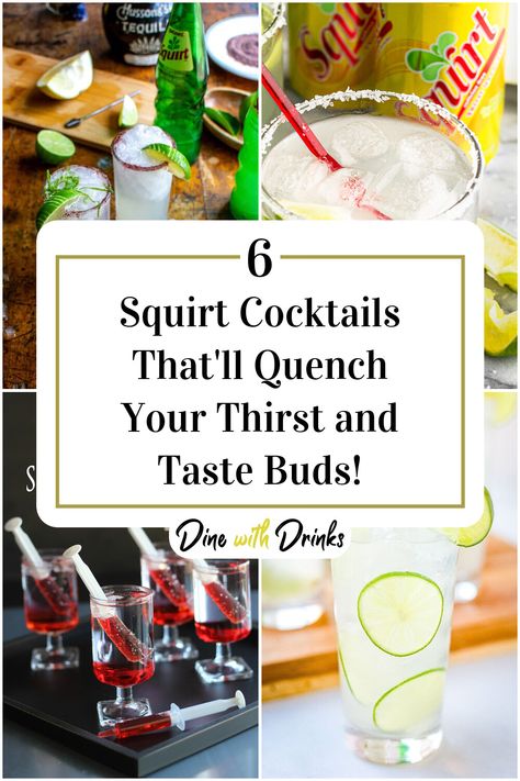 Collage of 4 squirt cocktails. Squirt Drink Cocktail Recipes, Sodalicious Drink Recipes, Sonic Drinks, Pool Cocktails, Bbq Drinks, Best Cocktails, Alcholic Drinks, Diy Drinks, Summer Cocktail Recipes