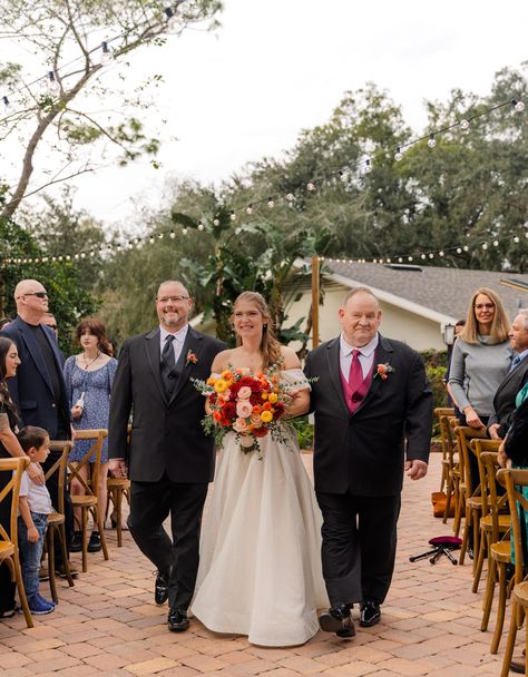 This Orlando wedding had a special moment of love as the bride walked down the aisle with her dad and grandpa. This picture will leave you with a heartwarming feeling, perfect for your wedding inspiration! Walking Down The Isle With Both Parents, Both Parents Walking Bride Down Aisle, Bride Walking Down Aisle With Two Dads, Mom And Dad Walking Bride Down Aisle, Bride And Father Walking Down The Aisle, Father And Daughter Walking Down Aisle, Orlando Wedding, Walking Down The Aisle, Couples In Love