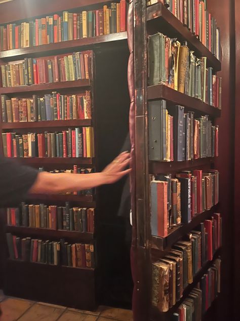 Secret Meeting Aesthetic, Secret Hideout Aesthetic, Secret Door Aesthetic, Secret Library Room, Bookcase Door Secret, Witchcraft Alter, Secret Bookcase Door, Door Under Stairs, Miss Peregrines Home