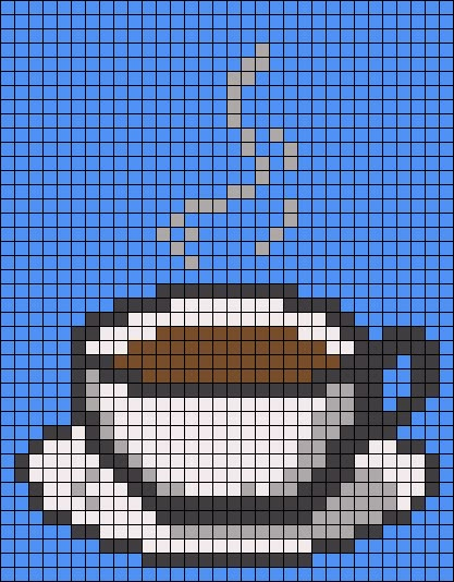 Coffee Alpha Pattern, Coffee Pixel Art, Tapestry Crochet Patterns Charts Free, Alpha Knot, Crochet Templates, Snowman Hats, Pixel Quilting, Crochet Grid, Tapestry Pattern