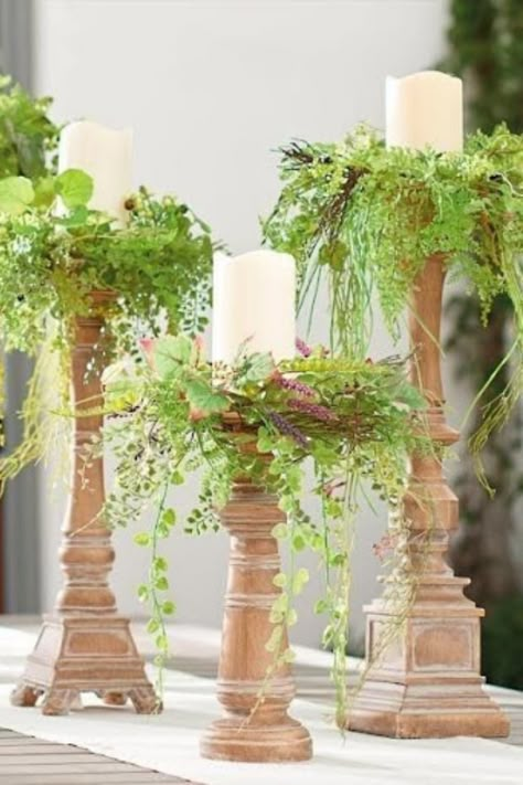 Floor Candle Holders Tall Ideas, Candle Pillars Decor Ideas, Decorating With Candle Sticks, Tall Candle Holders Decor Ideas, Pillar Candle Holders Decor Ideas, Large Candle Holders Decor, Tall Candle Holders Decor, Candle Pillars Decor, Candlestick Decor Ideas