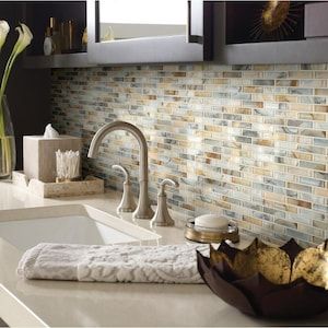 Neutral Backsplash Kitchen, Neutral Tile, Shaw Flooring, Best Floor Tiles, Glass Brick, Mosaic Wall Tiles, Wood Look Tile, Best Flooring, Farmhouse Sink Kitchen