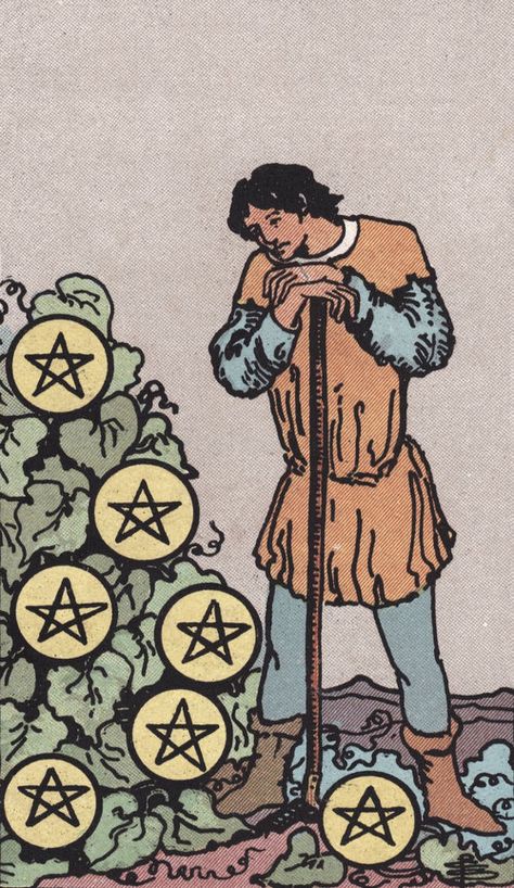 Rider Waite Smith Five of Pentacles Tarot Card Meaning Seven Of Pentacles, Celestial Spirit, Rider Waite Tarot Cards, Pentacles Tarot, Tarot Significado, The Hanged Man, Tarot Meanings, Rider Waite Tarot, The Hierophant