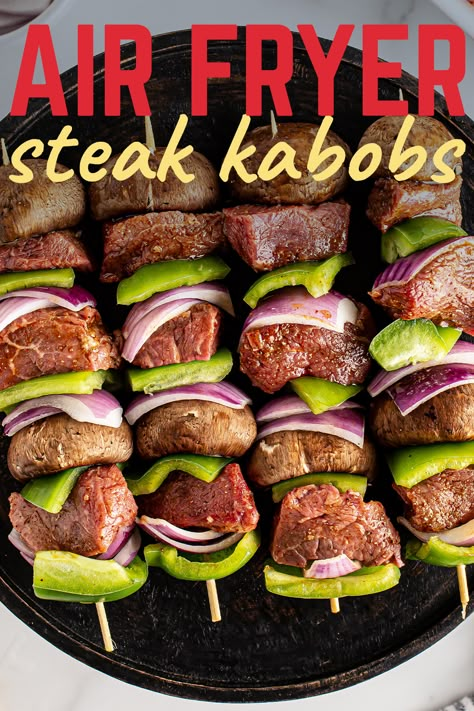 Air Fryer Beef, Air Fry Steak, Beef Kebabs, Air Fryer Steak, Steak Kabobs, Beef Kabobs, Shish Kabobs, Air Fryer Oven Recipes, Sirloin Steak