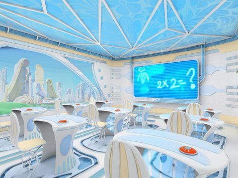 Futuristic School, Scifi Interior, Classroom Interior, Spaceship Interior, Future School, Sci Fi City, School Interior, Futuristic Interior, Show Room