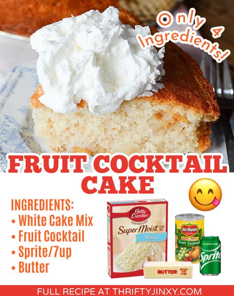 Canned Fruit Cocktail Cake, Fruit Cocktail Dessert Ideas, Lemon Fruit Cake, Cake With Fruit Cocktail In It, Fruitcocktail Cake Recipe, Fruit Cocktail Cake Recipe, Fruit Cocktail Cake Old Fashion, Soft Desserts For Elderly, Fruit Cocktail Cake With Box Cake