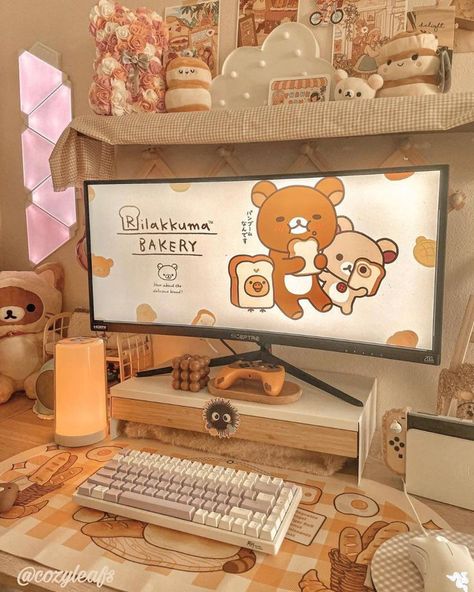 Aesthetic Desk Makeover, Desk Makeover Ideas, Studio Seni, Cozy Desk, Study Desk Decor, Aesthetic Desk, Gamer Room Decor, Desk Inspiration, Desk Makeover