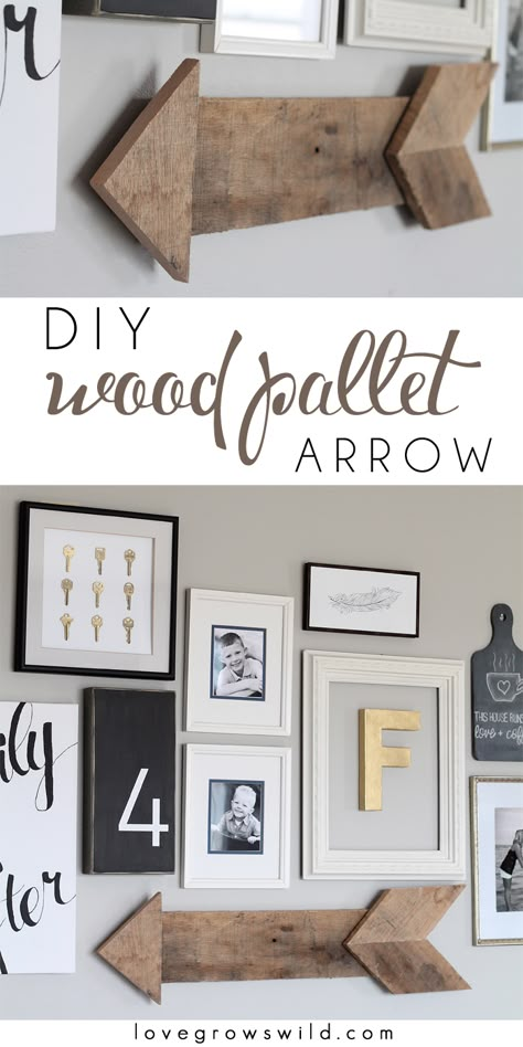 Learn how to create this simple, rustic wood pallet arrow! | LoveGrowsWild.com Diy Wood Pallet, Pallet Signs Diy, Wood Arrow, Wood Pallet Projects, Diy Pallet Projects, Pallet Projects, Pallet Furniture, Diy Wood, Pallet Diy