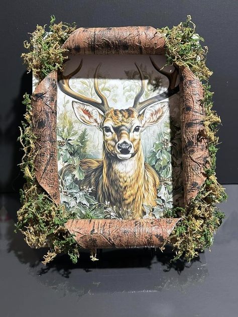 Craftsy Kiosk by Tesh | My newest project 🪵🦌 | Facebook Buck Pictures Deer, Deer Pictures Decor Wall Art, How To Make Busted Canvas Art, Christmas Busted Canvas, Christmas Busted Canvas Ideas, Broken Canvas Ideas, Ripped Canvas Art, Busted Canvas Ideas, Busted Canvas Crafts Diy