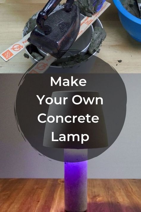 Love the concrete look without the price? Create a whole new lamp with concrete. diy | diy home decor | diy concrete crafts | concrete | lamp | diy lamp | diy lamp shade | concrete lamp | lighting | light fixtures | diy lighting | Diy Concrete Lamp, Light Fixtures Diy, Cement Lamp, Solar Lamps Diy, Diy Drum Shade, Restoration Hardware Inspired, Faux Fireplace Diy, Blue Lamp Shade, Lamp Diy