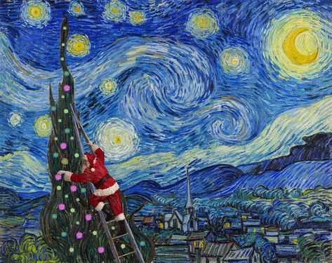 Van Gogh Art Lesson, Venus Painting, Classical Paintings, Santa Paintings, Starry Night Art, A Starry Night, Canvas Painting Tutorials, Van Gogh Art, Starry Night Van Gogh