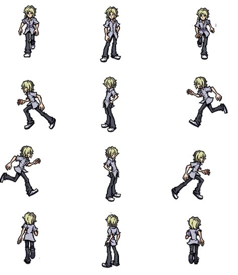 Rpg Maker Sprites, Yoshiya Kiryu, Rpg Sprites, Rpg Maker 2003, Character Sprite Sheet, Neo Twewy, 2d Sprite Sheet, Rpg Maker Vx, 2d Rpg