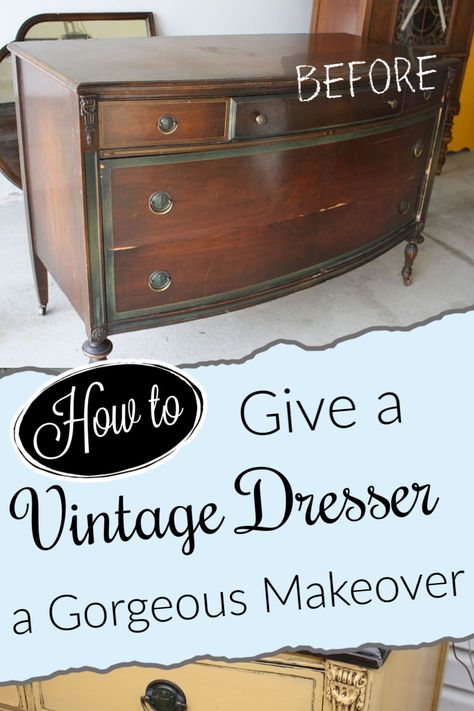 Painted Vintage Dresser With Mirror, Dresser Transformation Diy, Makeup Dresser, Mirror Repurpose, Vintage Dresser Makeover, Dresser Makeover, Diy Makeover, Old Dressers, Vintage Dressers