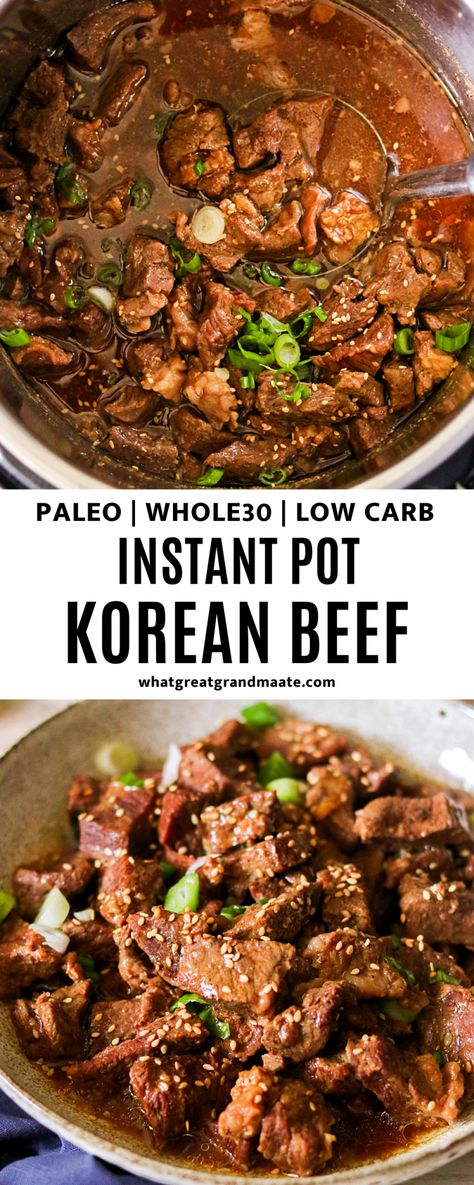 Whole 30 Korean Beef, Paleo Korean Beef, Korean Beef Chuck Roast Recipes Instant Pot, Paleo Pressure Cooker Recipes, Insta Pot Korean Beef, Instant Pot Recipes Whole30, Instapot Korean Beef, Instant Pot Whole 30 Recipes, Korean Instant Pot Recipes