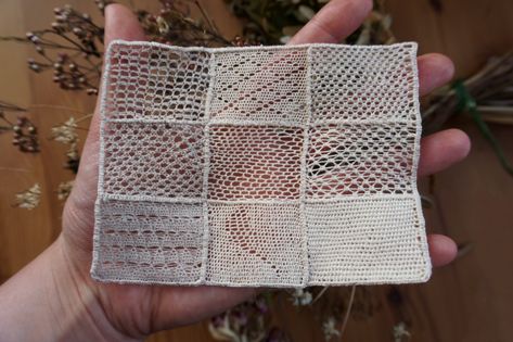 Picture of a finished needle lace piece in a 3x3 grid Lace Bobbins Diy, Handmade Lace How To Make, How To Make Lace Tutorials, Lace Making Beginners, Needle Lace Tutorial How To Make, Needle Lace For Beginners, How To Make Lace, Needle Lace Tutorial, Different Types Of Lace