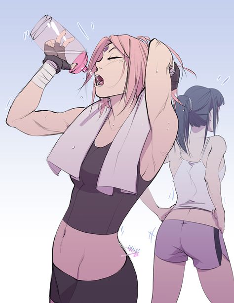 Sakura and Hinata hit a gym Sarada Cosplay, Manga Naruto, Sasuke Sakura, Naruto Boruto, Sakura Uchiha, Sarada Uchiha, Naruto Girls, Sakura And Sasuke, Naruto Anime