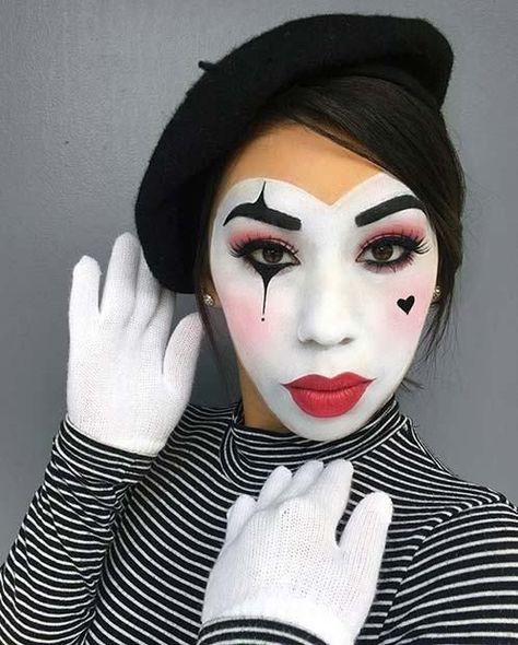 Cool Halloween Costume Ideas, Pin Up Zombie, Scary Clown Halloween Costume, Halloween Costumes Women Scary, Mime Makeup, Halloween Make-up Looks, Clown Halloween Costumes, Diy Couples Costumes, Halloween Cake Pops