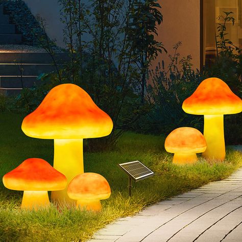 Mushroom Light Fixture, Outdoor Mushroom Lights, Solar Power Lights Outdoor, Mushroom Lights Outdoor, Outdoor Party Decorations Backyards, Mushroom Solar Lights, Solar Powered Lights Outdoor, Solar Yard Art, Solar Powered Lamp