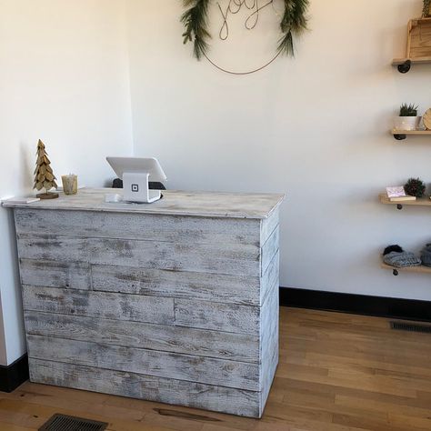 Cash Wrap Counter, Small Reception Desk, Checkout Counter, Cash Wrap, Retail Counter, Shabby Chic Desk, Hair Salon Interior, Store Design Boutique, Nail Salon Decor