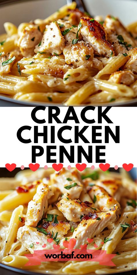 Indulge in the irresistible flavors of Crack Chicken Penne, the ultimate comfort food dish that combines creamy sauce, tender chicken, and al dente pasta. This easy-to-make recipe is perfect for family meals or cozy gatherings, delivering a delightful taste experience with every bite. The blend of ranch seasoning and creaminess creates a flavor explosion that will leave you wanting more. Plus, it's versatile enough to add your favorite vegetables. Enjoy a satisfying meal that warms the heart ... Things To Make With Chicken, Meals Using Chicken, Chicken Penne Recipes, Creamy Sauce For Chicken, Pasta Chicken Recipes, Canned Chicken Recipes, Penne Recipes, Chicken Penne, Chicken Breast Seasoning