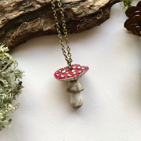 Clay Mushroom, Goblincore Aesthetic, Fly Agaric, Mushroom Necklace, Mushroom Jewelry, Goblin Core, Nature Necklace, Mushroom Art, Funky Jewelry