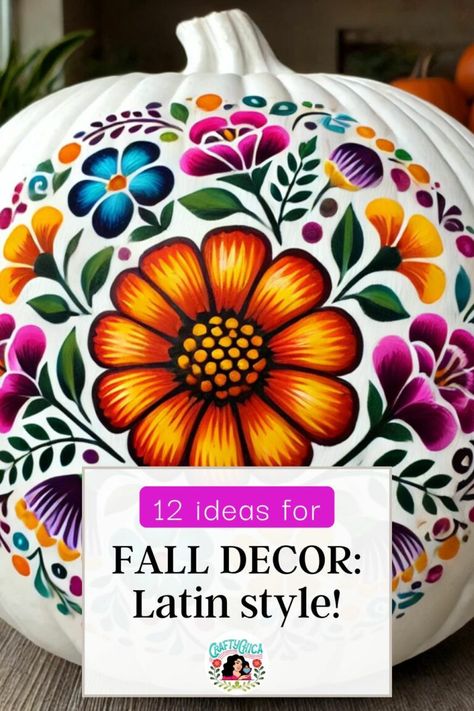 Mexican Pumpkin Decorating Ideas, Colorful Mexican Decor, Diy Mexican Decor, Clear Plastic Plates, Foam Pumpkins, Heritage Crafts, Fall Decor Ideas, Diy Ceramic, Painted Gourds