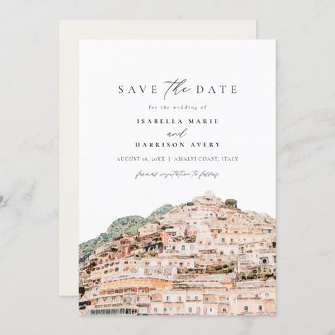 Watercolor Amalfi Coast Italy Save The Date Invitation #zazzle #weddinginvitations #birthdayinvitations #babyshowerinvitations #zazzleinvitations #monogram #businesscards #graduation #homedecor Italy Skyline, Skyline Wedding, Amalfi Italy, Italy Gift, Date Invitation, Amalfi Coast Italy, Foil Invitations, Coast Wedding, Save The Date Invitations