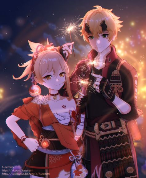 Genshin X Honkai, Genshin Impact Kazuha X Yoimiya, Yoimiya Genshin Fanart, Yoimiya Genshin Impact Fanart, Yoimiya Fireworks, Genshin Impact Fanart Yoimiya, Best Fireworks, Movie Game, Matching Pfp