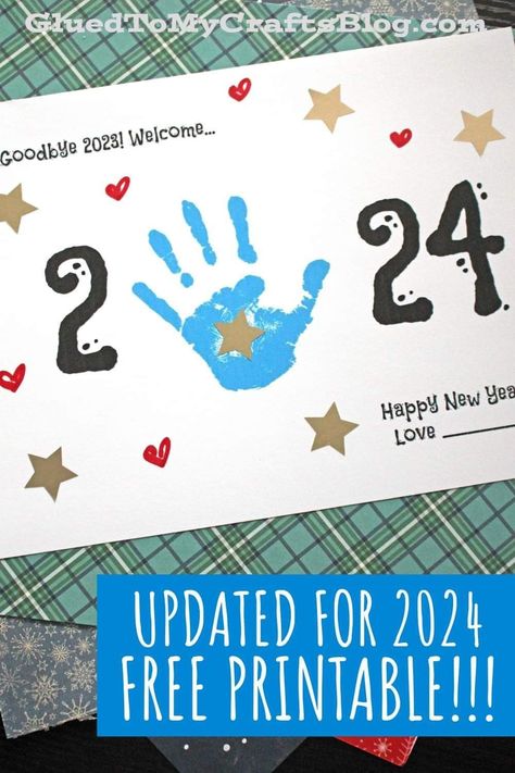 New Years Eve Handprint Craft, Happy New Year Preschool Crafts, Prek New Year Crafts, New Year’s Eve Toddler Activities, New Years Handprint Art, New Years Activities For Toddlers, New Years Craft Preschool, New Years Eve Crafts, Kindergarten January