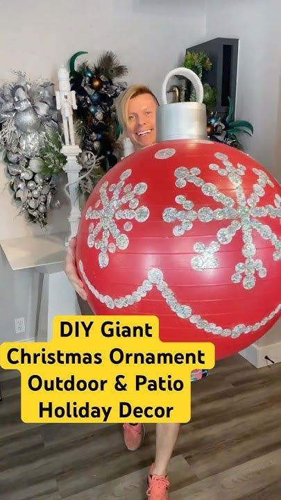 DIY Giant Christmas Ornaments for Indoor & Outdoor Decor! 🎄 #ChristmasDIY #christmasdecor Diy Giant Lawn Christmas Ornaments, Diy Large Yard Ornaments, Diy Giant Yard Ornaments, Diy Light Balls Outdoor, Large Ornaments Outside Diy, Diy Giant Christmas Balls, Christmas Candy Crafts Decorations, Giant Presents Decoration, Giant Snowflakes Diy Outdoor